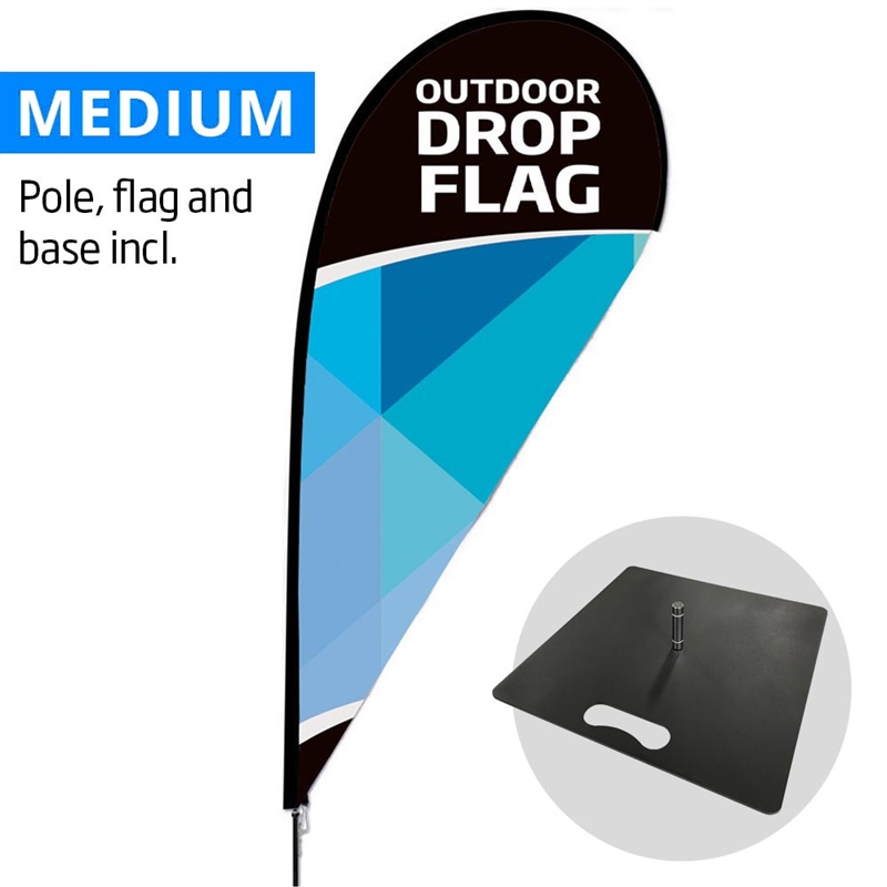 Beachflag, Outdoor Drop Flag, Medium, inkl. flag og Black Flag Base