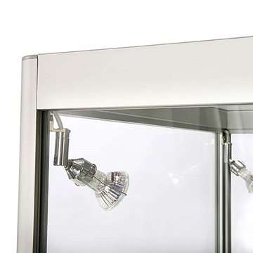 Vitrine glasskab med underskab, LED lys og lås, sølv