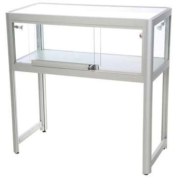 Showcase Desk Duo, alu/sølv, glasmontre med LED lys og lås