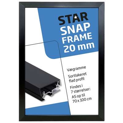 Alu snap frame, sort, flad 20 mm profil