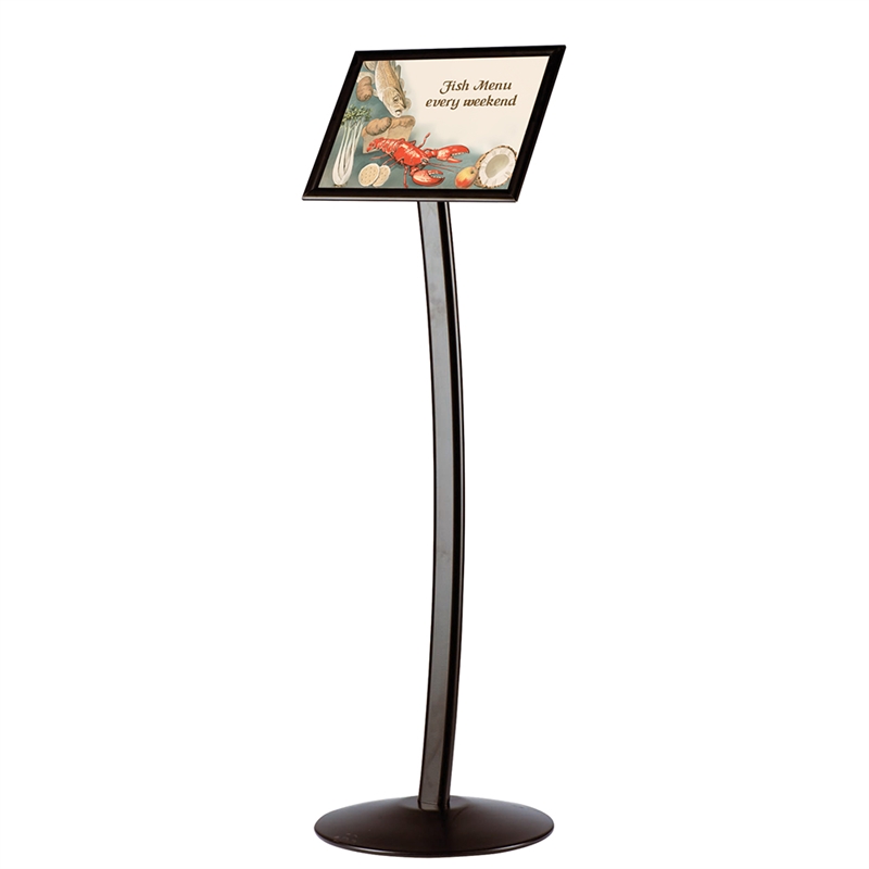 Buet infostander med vendbar A4-ramme, sort