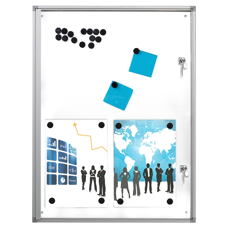 Infoboks med magnetisk whiteboard, 6 x A4, alu ramme, indendørs