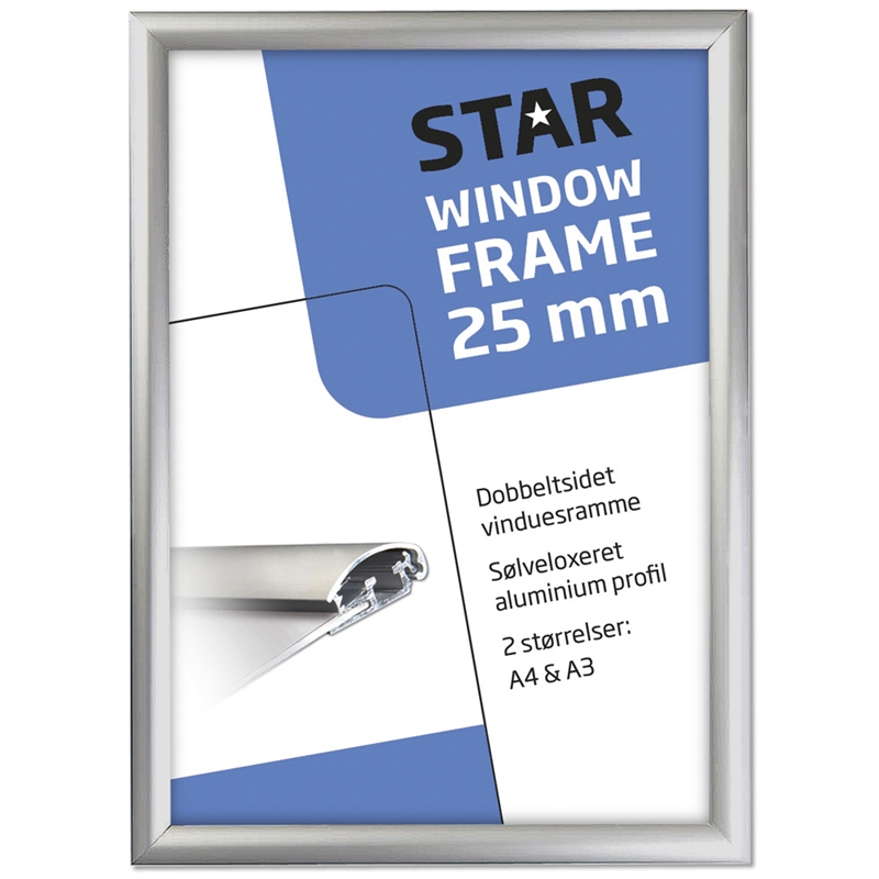 Se Vinduesramme, dobbeltsidet, alu/sølv, 25 mm profil, A3 hos Displaylager.dk