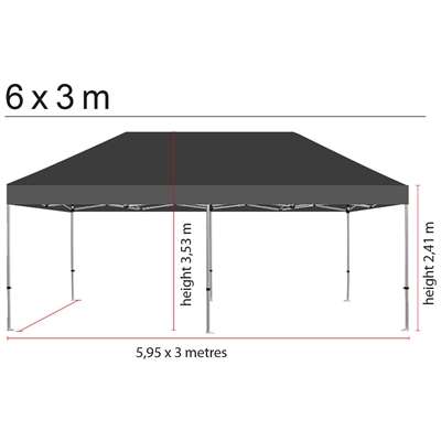Event Tent Lux, 3 x 6 m, alu/sølv med sort top