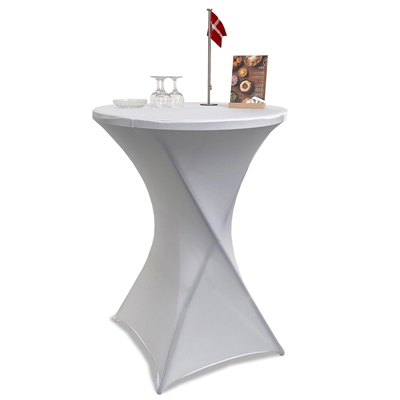 Event table rundt Ø 80cm - højde 110cm, hvid plade med stål stel med Elastisk hvid dug