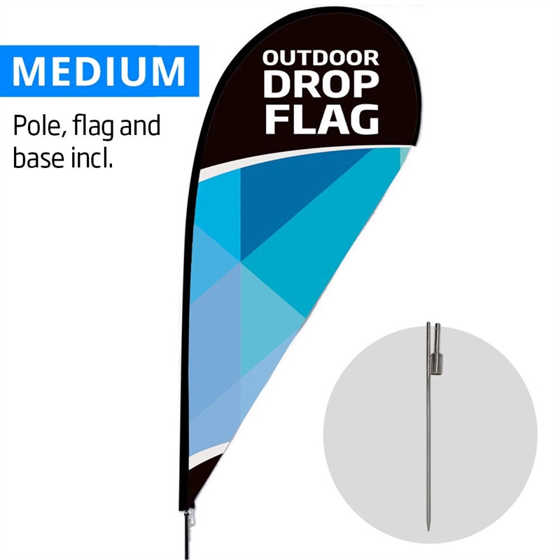 Beachflag, Outdoor Drop Flag, Medium inkl. flag og Spike flag base