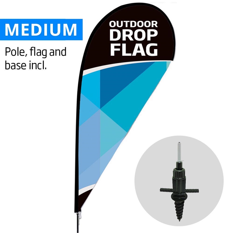 Beachflag, Outdoor Drop Flag, Medium, inkl. flag og Screw Flag Base