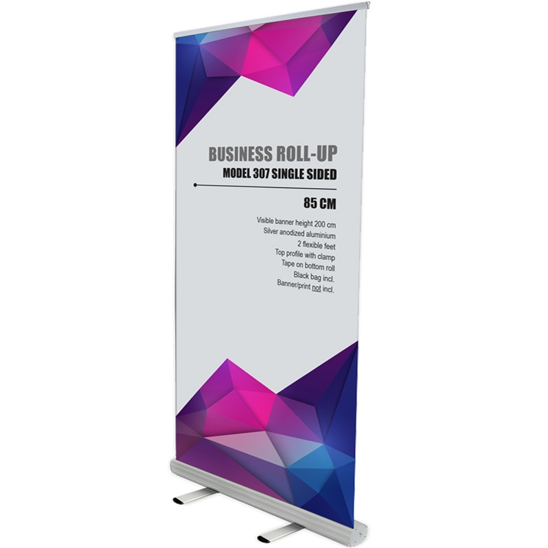 Business Roll-up, enkeltsidet, 100 cm, alu/sølv, inkl. taske og bannerprint