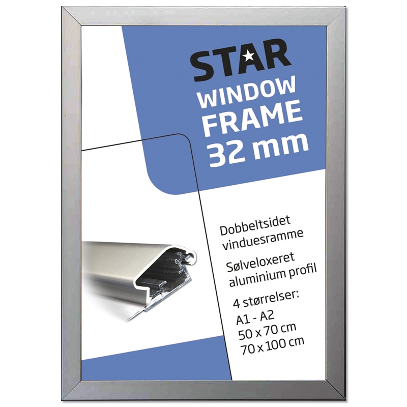 Se Vinduesramme, dobbeltsidet, alu/sølv, 32 mm profil, 70 x 100 cm hos Displaylager.dk