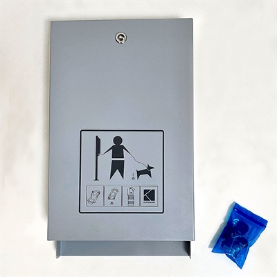 Eco Dispenser for Dogbags, sølv, til hundeposer, med påtrykt info