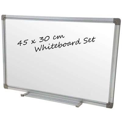 Whiteboard lakeret 30x45mm inkl. mikrofiberklud og 6 tusser