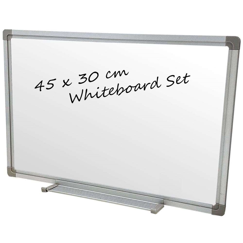 Whiteboard lakeret, 45 x 30 cm, inkl. mikrofiberklud og 6 tusser